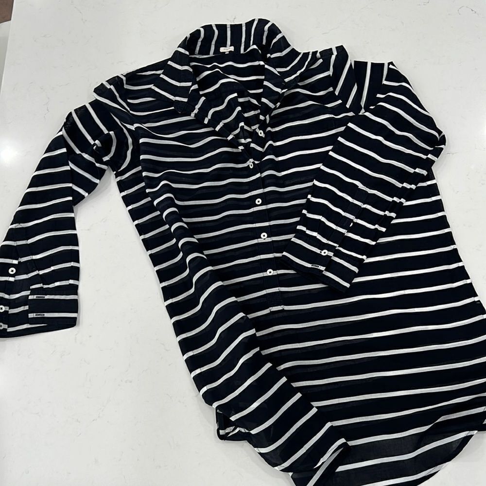 J.CREW herringbone stripe Beach cover up one size navy+white long sleeve tunic